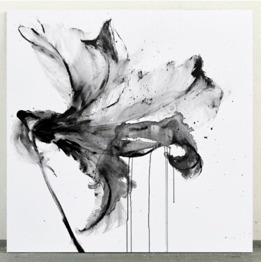 Pintura intitulada "Black and white flo…" por Rosi Roys, Obras de arte originais, Acrílico