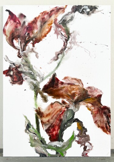 Painting titled "Iris flower 2" by Rosi Roys, Original Artwork, Acrylic
