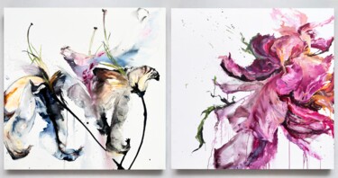 Schilderij getiteld "Flower diptych 11" door Rosi Roys, Origineel Kunstwerk, Acryl