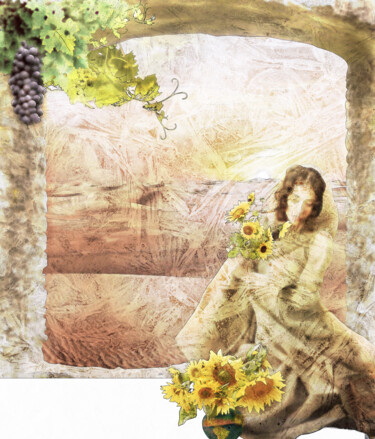 Цифровое искусство под названием "Girl with Sunflowers" - Rosie Daswani, Подлинное произведение искусства, 2D Цифровая Работа
