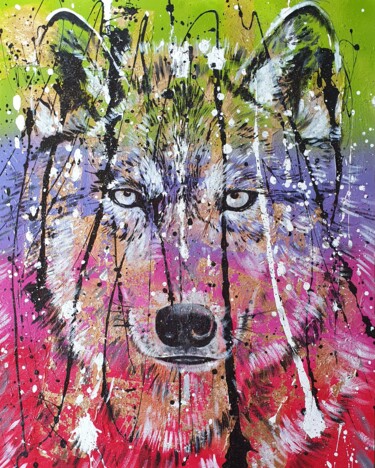 Schilderij getiteld "Canis Lupus" door Roswitha Tretter-Geiger (Rosie Tretter), Origineel Kunstwerk, Acryl