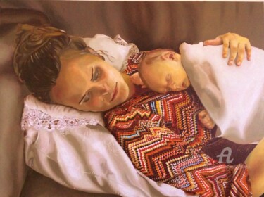 Painting titled "Mother and child" by Rosita Allinckx, Original Artwork, Oil