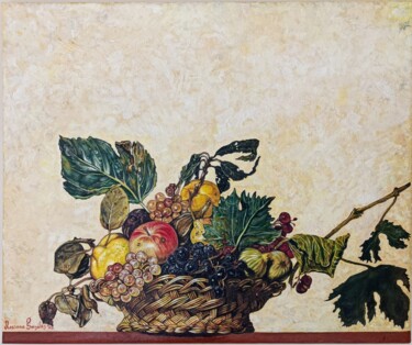 Schilderij getiteld "Cesta de frutas" door Rossana González, Origineel Kunstwerk, Olie