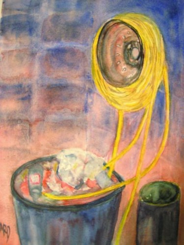 Peinture intitulée "Le tuyau jaune" par Michèle Rossetto, Œuvre d'art originale