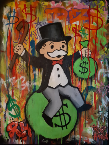 Schilderij getiteld "Mr Monopoly" door Ross Hendrick, Origineel Kunstwerk, Acryl