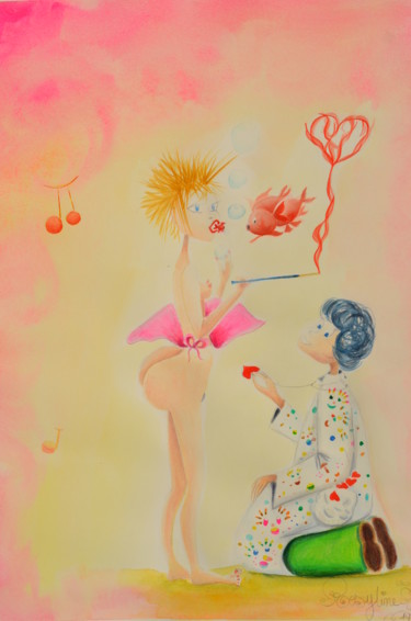 Peinture intitulée "Niké, la patiente" par Rosyline, Œuvre d'art originale, Aquarelle