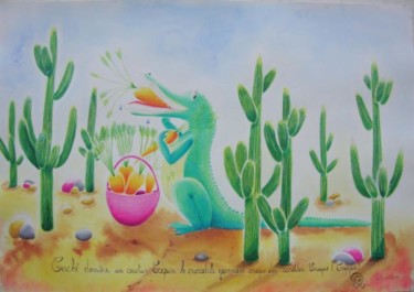 Peinture intitulée "Coquin le crocodile…" par Rosyline, Œuvre d'art originale, Huile