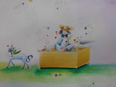 绘画 标题为“Plume son courrier…” 由Rosyline, 原创艺术品, 油