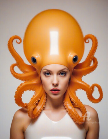 Digitale Kunst mit dem Titel "Latex Octopus I" von Rouge De Joie, Original-Kunstwerk, KI-generiertes Bild