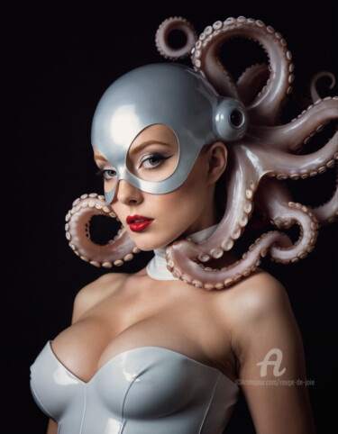 Artes digitais intitulada "Latex Masquerade VI" por Rouge De Joie, Obras de arte originais, Imagem gerada por IA