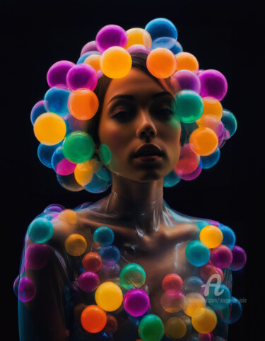 Цифровое искусство под названием "Latex Bubbles Girl…" - Rouge De Joie, Подлинное произведение искусства, Изображение, сгене…