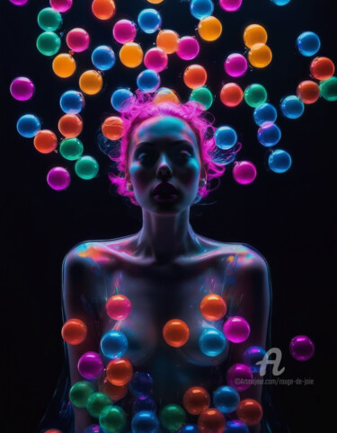 Digital Arts titled "Latex Bubbles Girl V" by Rouge De Joie, Original Artwork, AI generated image