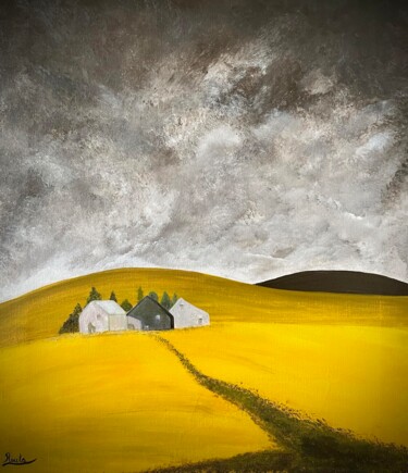 Pintura titulada "Golden Meadows" por Roula Chreim, Obra de arte original, Acrílico Montado en Bastidor de camilla de madera