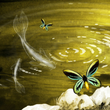 Artes digitais intitulada "Koi & Butterfly" por Roxana Ferllini, Obras de arte originais, Trabalho Digital 2D