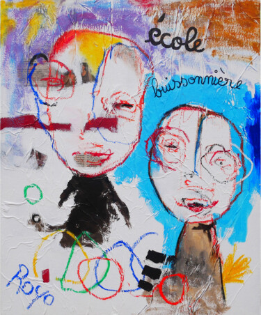 Schilderij getiteld "école buissonnière" door Jean Jacques Royo, Origineel Kunstwerk, Acryl Gemonteerd op Frame voor houten…