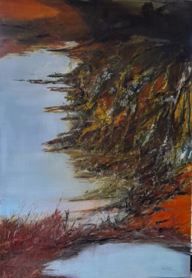Painting titled "Littoral" by Roz Tynevez, Original Artwork, Oil Mounted on Wood Stretcher frame