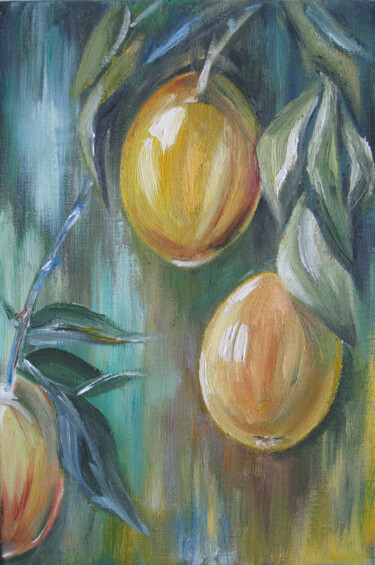 Painting titled "Fruits" by Roza Bronnikova, Original Artwork, Oil Mounted on Wood Stretcher frame