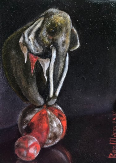 Painting titled "circus elephant" by Marina Deryagina, Original Artwork, Oil