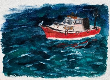 Malarstwo zatytułowany „Boat is resting col…” autorstwa Marina Deryagina, Oryginalna praca, Olej