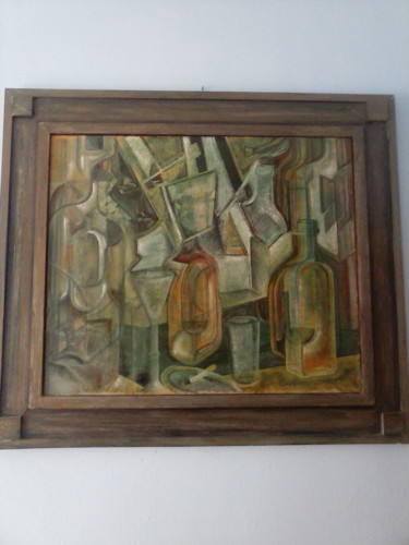 Malerei mit dem Titel "Las botellas" von Ruben Benquesus, Original-Kunstwerk, Öl