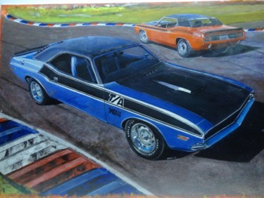 Pittura intitolato "Muscle cars" da Ruben Badia, Opera d'arte originale, Olio