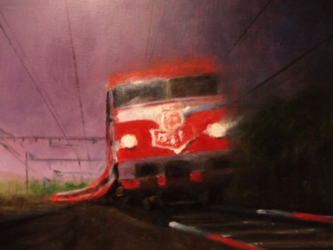 Pintura titulada "tren en movimiento" por Ruben Badia, Obra de arte original, Otro