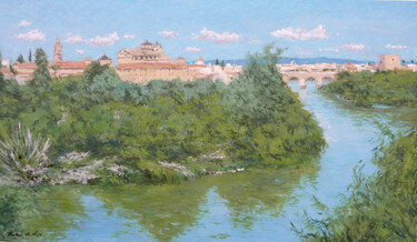 Painting titled "Paisaje de Córdoba" by Rubén De Luis, Original Artwork, Oil Mounted on Wood Stretcher frame