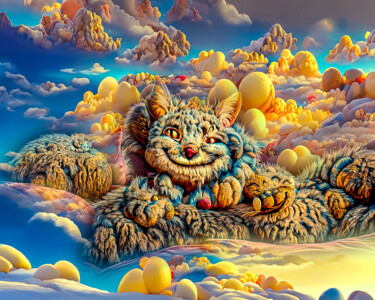 Digital Arts titled "Cat in clouds No. 7" by Rüdiger Geisler, Original Artwork, Digital Painting