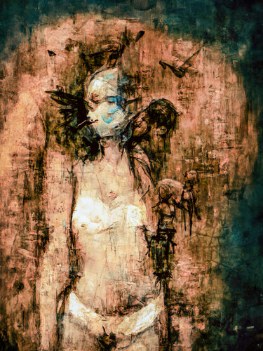 Digital Arts titled "Young Woman with Co…" by Rüdiger Geisler, Original Artwork, Digital Painting