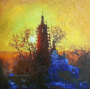 Painting titled "Зимнее солнце" by Mikhail Rudnik, Original Artwork, Oil