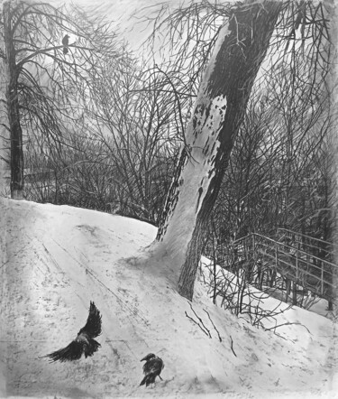 Painting titled "Третий лишний" by Mikhail Rudnik, Original Artwork, Charcoal