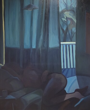 Painting titled "Dimanche matin" by Rudolf Faja, Original Artwork, Oil Mounted on Wood Stretcher frame