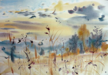 Malerei mit dem Titel "Sunset" von Rudolf Suran, Original-Kunstwerk, Aquarell