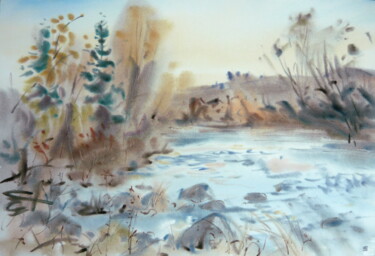 Schilderij getiteld "River" door Rudolf Suran, Origineel Kunstwerk, Aquarel