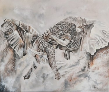 Peinture intitulée "Combat" par Christian Ruffie, Œuvre d'art originale, Huile
