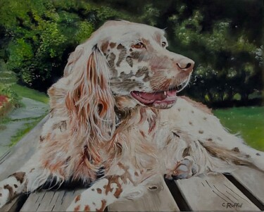 Painting titled "Setter anglais - Fi…" by Christian Ruffie, Original Artwork, Oil Mounted on Cardboard