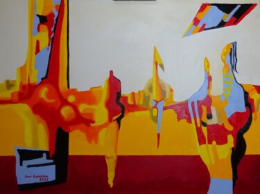 Schilderij getiteld ""MAIA´S BAR"" door Rui Carreira, Origineel Kunstwerk, Olie Gemonteerd op Frame voor houten brancard