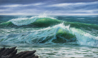 Schilderij getiteld "Power of the ocean" door Ruslan Bielian, Origineel Kunstwerk, Olie