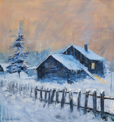 Painting titled ""A house in Siberia"" by Ruslan Gubaydullin, Original Artwork, Oil