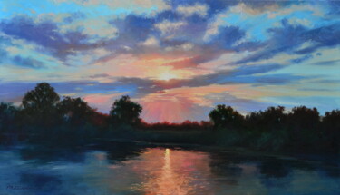 Картина под названием "Оранжевый закат" - Ruslan Kiprych, Подлинное произведение искусства, Масло