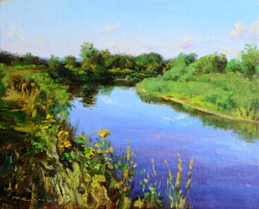 Peinture intitulée "Лето у реки" par Ruslan Kiprych, Œuvre d'art originale, Huile