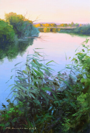 Картина под названием "Теплый осенний вечер" - Ruslan Kiprych, Подлинное произведение искусства, Масло