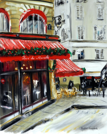 Картина под названием "Christmas at Bar Ma…" - Ruslana Levandovska, Подлинное произведение искусства, Масло Установлен на Де…