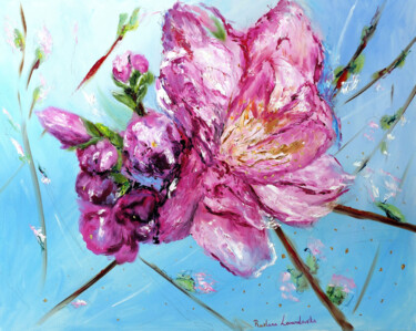 「Pink Cherry Blossom…」というタイトルの絵画 Ruslana Levandovskaによって, オリジナルのアートワーク, オイル ウッドストレッチャーフレームにマウント