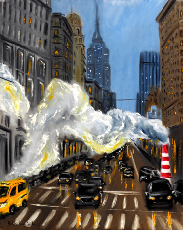 Peinture intitulée "Evening in New York" par Ruslana Levandovska, Œuvre d'art originale, Huile Monté sur Châssis en bois