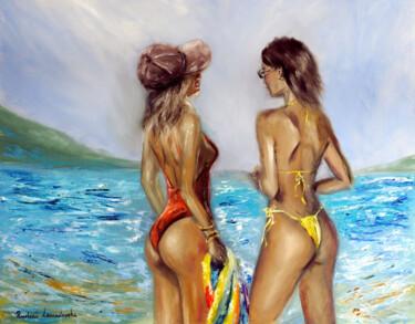 「At the Beach」というタイトルの絵画 Ruslana Levandovskaによって, オリジナルのアートワーク, オイル ウッドストレッチャーフレームにマウント