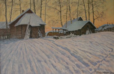 Painting titled "Зимний закат" by Ruslan L. Lavrinenko, Original Artwork, Oil