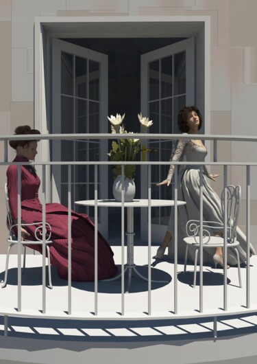 Цифровое искусство под названием "The Balcony" - Russell Newell, Подлинное произведение искусства, 3D моделирование