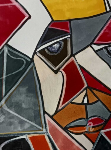 Malarstwo zatytułowany „Red figures” autorstwa Rute Carlos, Oryginalna praca, Akryl Zamontowany na Drewniana rama noszy