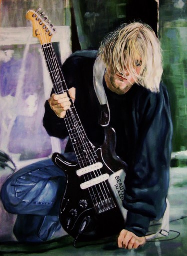 Malarstwo zatytułowany „Kurt Cobain portrait” autorstwa Rutujartist, Oryginalna praca, Olej